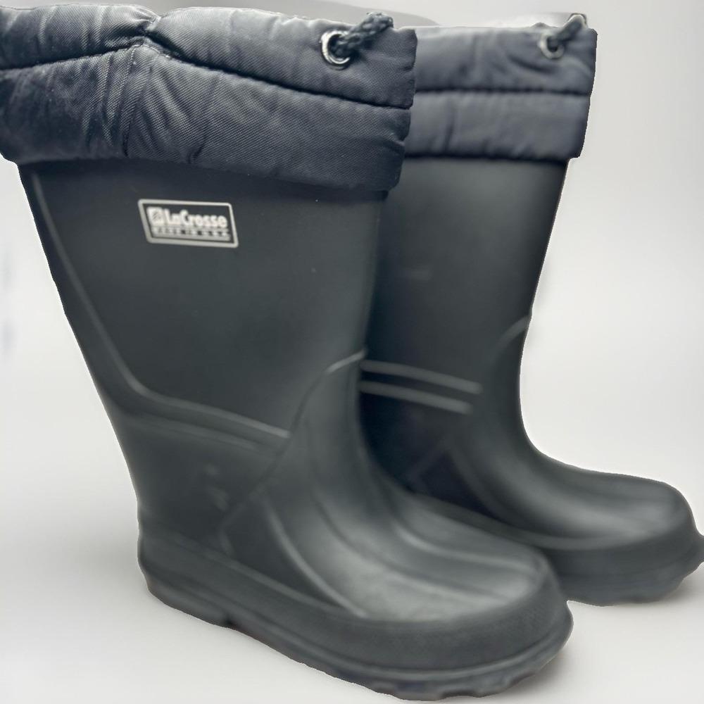 Vintage LaCrosse Made in USA Youth Size 10 Insulated Rubber Boots Black 90s